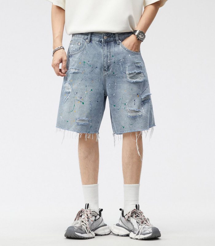 ripped casual denim pants short length