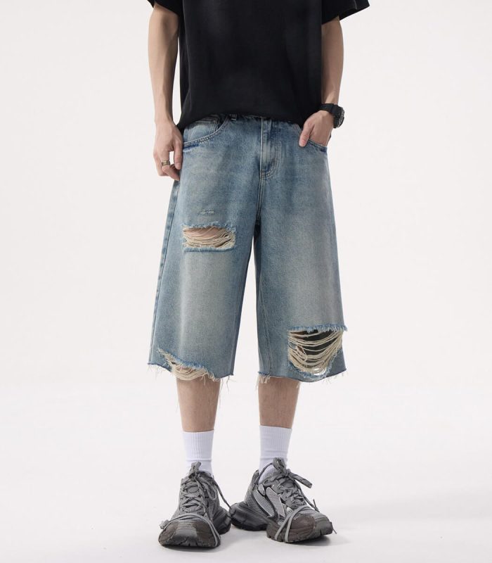 ripped hole denim shorts for men