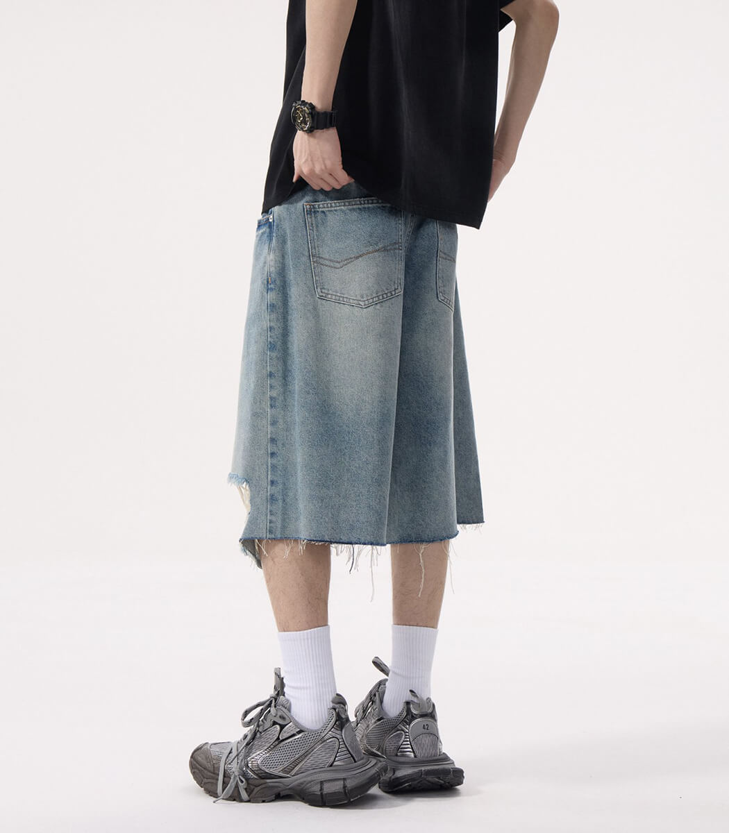 vintage blue oversized denim shorts for men